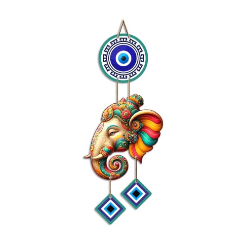 Image of Artvibes Vighnaharta Ganesh Evil Eye Wall Decor for Main Door Entrance | Nazar Protection Hanging for Home Temple Living Room Office | Spiritual Vastu Good Luck Decorative Wall Art Gift (WH 8568N)