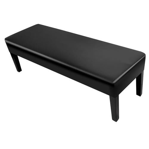 Image of SearchI Waterproof Dining Bench Cover, Stretch Washable Long Bench Seat Covers, Rectangle Dining Table Bench Slipover for Dining Room, Living Room, Kitchen(Pu Black)