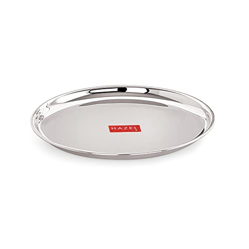Image of HAZEL Stainless Steel Breakfast Plate with Glossy Finish | Quarter Plates for Kids Serveware Tableware | Thali Plates for Kitchen | Dinner Plates Set of 2, 23.5 cm