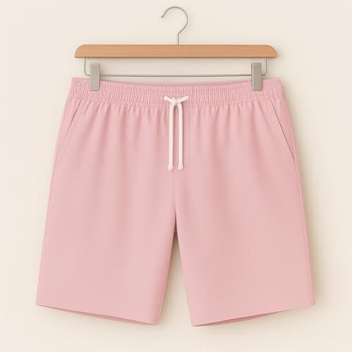 Image of Vogaan Men's Casual Slim Fit Shorts | Stylish Knee-Length Shorts with Elastic Waist | Summer Wear Short with Side Pockets for Gym Travel & Outdoor