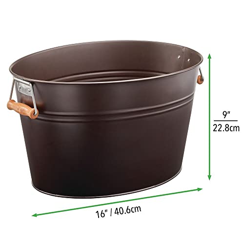 Mdesign Large Metal Beverage Tub Oval Cooler For Beer, Wine, Ice, And Drinks - Portable 4.75 Gallon/18 Liter Cold Drink Trough For Parties - Steel Bin Bucket Stand With Bamboo Handles, Bronze #TOP5