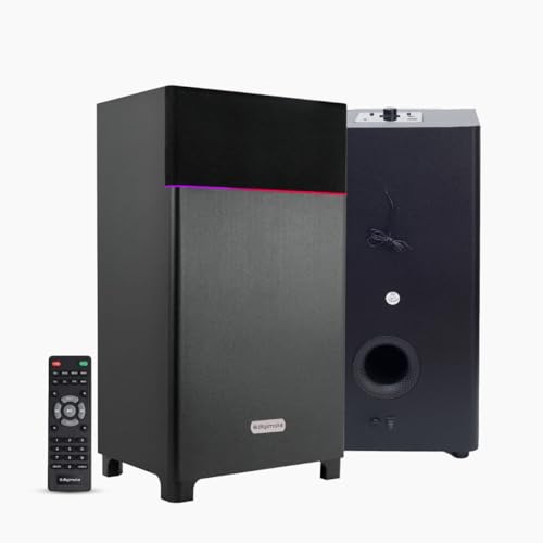 Image of Boombox Tower Speaker with Wireless Mic, 80 W, LED Lights, FM Radio, USB, AUX, Bluetooth, Karaoke, Remote Control (Black)
