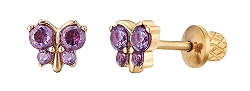 Earrings For Girls, 18k Gold Plated Butterfly Hypoallergenic Earrings for Girls, Stud Screw On Safety Backs, Stainless Steel Ultra Sensitive Ears Post For Kids, Toddlers, Little Girls, Teens