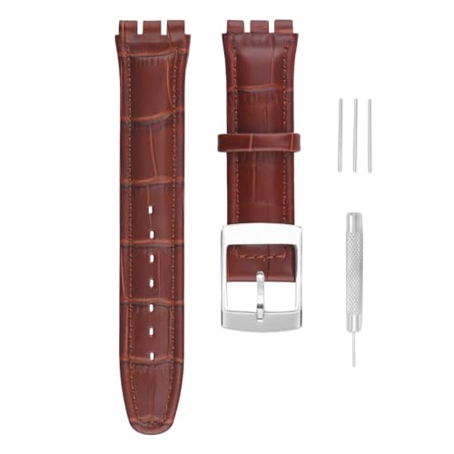 unilabo Leather Watch Band Compatible for Swatch 17mm 19mm (not for skin series) Strap Replacement for men and women wirst watchband, 17mm Brown