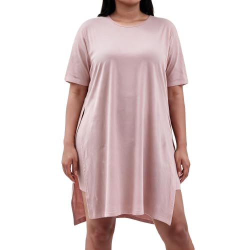 Image of AXOSY Women Plus Size 2 Piece Outfits Short Sleeve Tunic Tops and Skinny Biker Shorts Sets Tracksuits