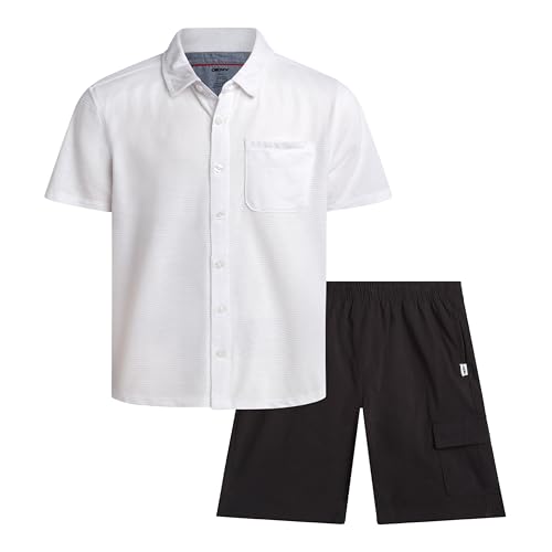Image of DKNY Boys Shorts Set - 2 Piece Short Sleeve Collared Button Down Shirt and Matching Shorts for Boys (Sizes: 8-12)