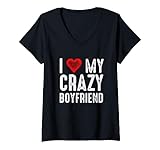 i love my crazy boyfriend maglietta con collo a v