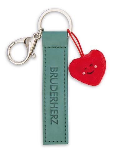 Schlüsselanhänger Bruderherz Kunstlederband grün 10cm mit Herz
