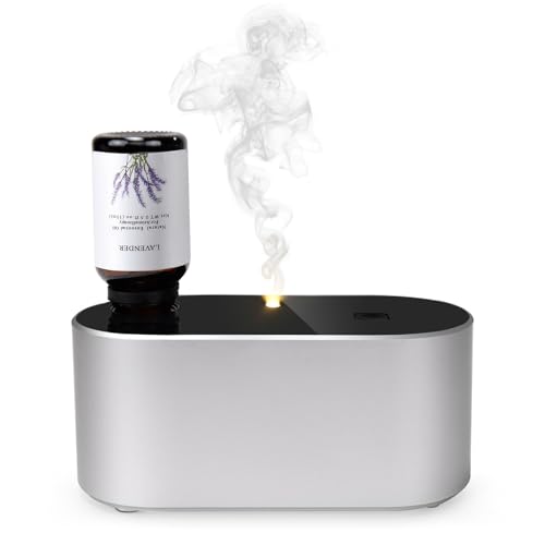 Image of Lecdura Waterless Diffuser for Essential Oil, Battery Operated Scent Air Aromatherapy Diffuser, Mini Aroma Diffusers with 3 Intermittent Mist Modes, Cycle Start for Home Office Bedroom - Silver