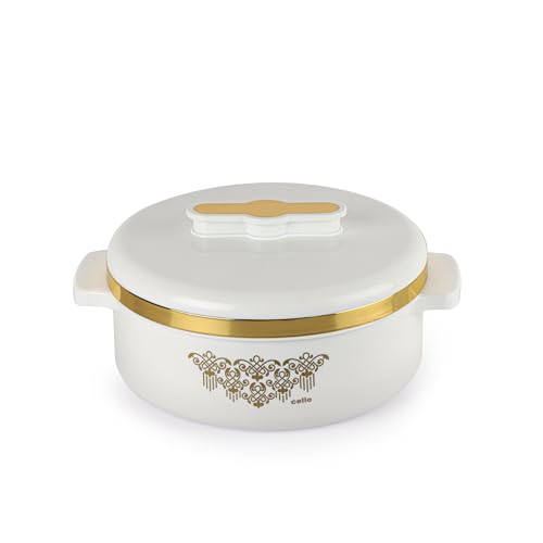 Image of CELLO Exotic 1000 Casserole Hot Pot Case for Daily Use 1000 ml, White | Double Wall PU Insulated Serving Hot & Warm Food Hot Pot Box | Stylish Airtight Kitchen Casserole Set for Roti Rice Biryani