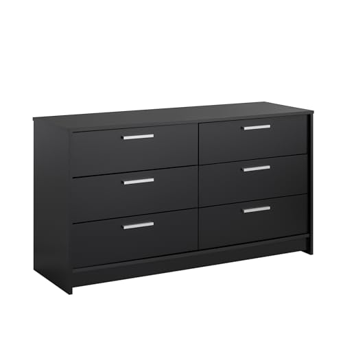 Image of Prepac Studio Essentials Dresser, Black Dresser for Bedroom, Chest of Drawers with 6 Drawers 17.5 inch D X 52.5 inch W x 28.5 inch H