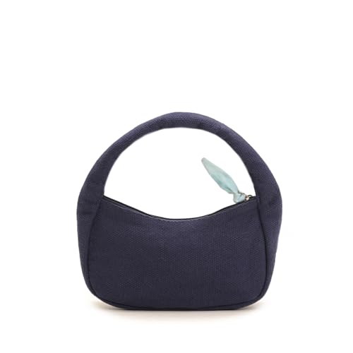 Image of Boho Girl Indigo Blossom Tote Bag - Navy Blue Floral Handbag for Women with Embroidered Flowers, Padded Handle & Ribbon Detail - Chic Shoulder Bag for Travel, Brunch