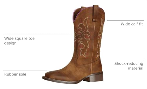 Image of SheSole Women's Cowboy Cowgirl Boots Western Wide Square Toe Wide Calf Boots Brown