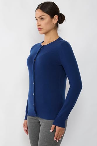 Image of JENNIE LIU Women's 100% Cashmere Button Front Long Sleeve Crewneck Cardigan Sweater