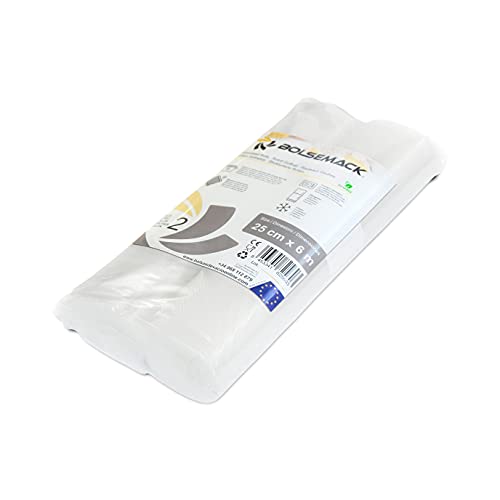 Rollo gofrado de envasado al vacío (25cm x 6 metros) (2 uds.) para Todo Tipo de envasadora doméstica, Foodsaver, Lacor, Caso, Silvercrest, etc.
