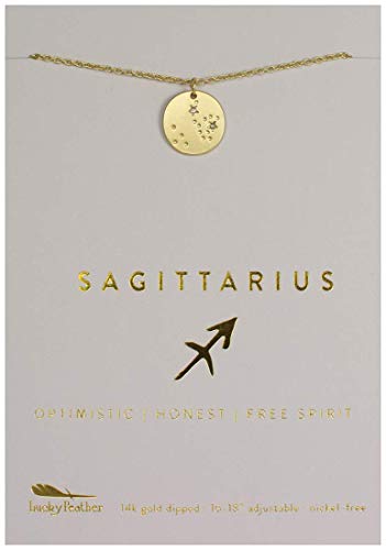 Lucky Feather Sagittarius Zodiac Sign Constellation Pendant Necklace for Women, 14K Gold-Dipped with Adjustable 16” – 18” Chain