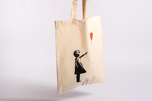 Umhängetasche Banksy Girl with Balloon: Stofftasche, Jutebeutel mit Streetart-Motiv. Aus 100% Baumwolle mit Langen Trägern