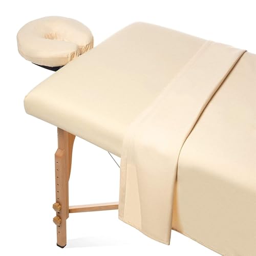 Surwin Juego de Sábana para Camilla de Masaje 3 Piezas, Sábana para Camilla de Masaje con Agujero Reutilizable y Lavables Funda para Cama de Masaje Ajustables (80x185cm,Beige)