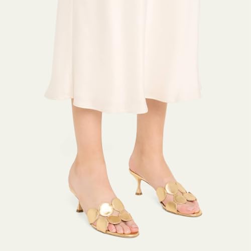 FSJ Women Mid Heel Mules Open Toe Dots Band Slip On Backless Sandals Stiletto Heel Slides Summer Casual Evening Wear Shoes Size 4-16 US3