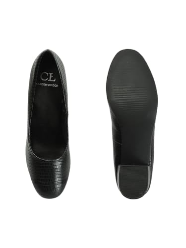 Image of Carlton London Women's Textured Round Toe Block Heel Pumps