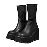 Goiphrri Platform Ankle Boots for Women High Heel Round Toe Womens Fashion Work Combat Boots Punk Motorcycle Booties Black Block Heel Party Boots