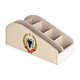 Albanian Eagle Remote Control Holder with 6 Compartments PU Leather Remote Organizer Storage Box for Home Office