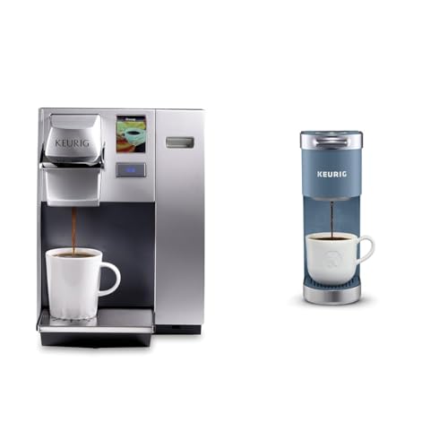 Image of Keurig K155 Office Pro Single Cup Commercial K-Cup Pod Coffee Maker, Silver & K-Mini Plus Single Serve K-Cup Pod Coffee Maker, Evening Teal