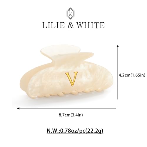 Image of LILIE&WHITE Acrylic Letter Hair Clips For Women Stylish V Initial Hair Claw Alphabet Hair Clip Fashion Glitter Monogram Claw Clip Elegant And Durable Hair Accessory Large Hair Clips V
