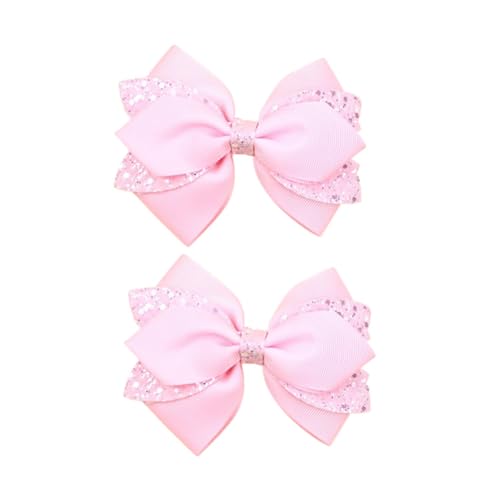 Image of 4.3-inch Glitter Sequins Bow Hair Clips Girls Sparkly Ribbon Bow Cheer Barrettes Alligator Hairpins for Baby Girls, Toddler, Kids and Teens Accessories Gift Set of 2 (Light Pink)