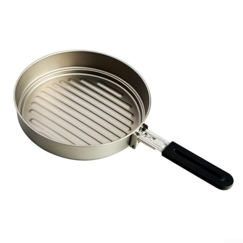 Feeshoppher Sartén de titanio para acampar con mango plegable, utensilios de cocina portátiles ultraligeros no se oxidan, sartén para senderismo al aire libre, picnic, 190 mm