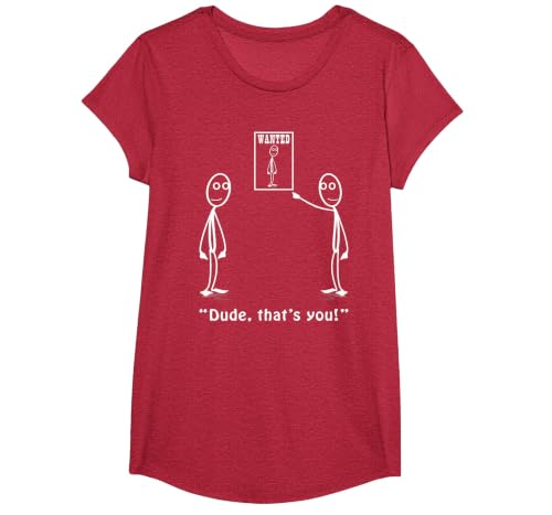Funny Dude, That's You Stickman Costume - Stick Figure T-Shirt, Girls, Red Heather, Small