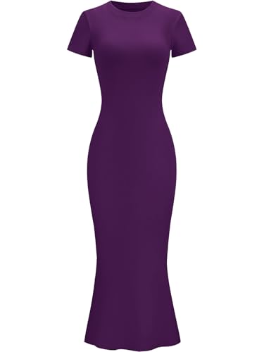 Image of Womens Summer Short Sleeve Square Neck Elegant Casual Lounge Bodycon Slim Maxi Evening Party Long Dress