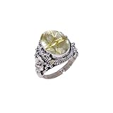 Handmade Golden Rutilated Quartz Ring for Women in 925 Sterling Silver, Oval Gemstone Statement Ring, Boho Healing Jewelry,anniversary gift silver ring