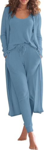 Image of Eurivicy Womens 3 Piece Lounge Set Tank Tops Pants with Long Cardigan