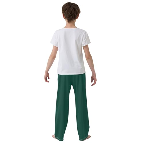 ZZXXB Dark Green Boys Long Pants Soft Trousers Elastic Waist Kids Lounge Bottoms with Pockets S-XL3