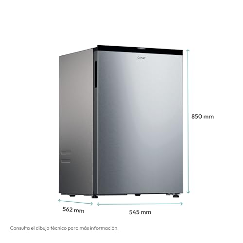 Candy CNOQ2S58EX, Frigorífico Mini con Congelador, Ancho x Alto 54,5 x 85cm, 129L, 2 Estantes, 3 Balconeras, 1 Cajón, Control Mecánico de la temperatura, Iluminación LED, Altura Ajustable, 37DB, Inox - imagen 2