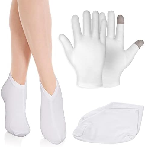 Sibba 2 Pairs Moisturizing Gloves and Socks Touch Screen Moisturizing Gloves for Overnight Bedtime Heal Eczema Sleeping Lotion Hand Spa Treatment Gloves Socks Repair Rough Cracked Dry Chapped Skin