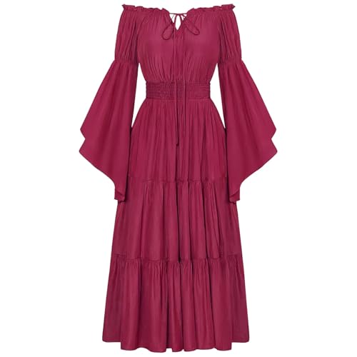 Generisch Disfraz de Halloween para mujer 2024 Halloween estilo gótico retro con un hombro mangas campana cintura falda medieval azul (rojo, S)