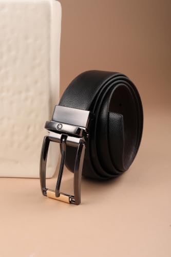 Image of Louis Philippe Men's 100% Italian Leather Dual Tone Zinc Alloy Buckle Formal Reversible Belt