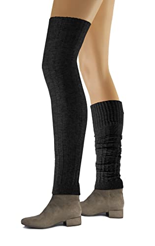 sesto senso Benvärmare för kvinnor, bomull, benvärmare, overknee, vader, vinter, stickad vadvärmare, svart, En Storlek
