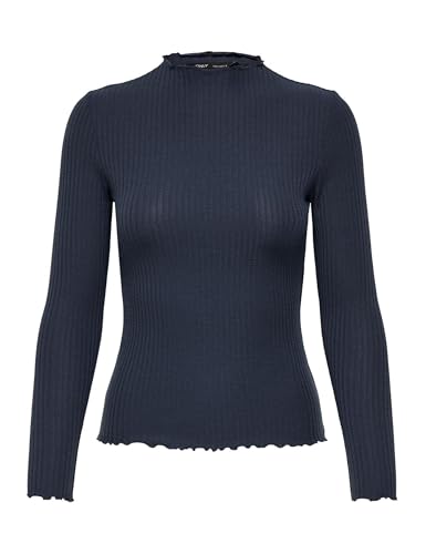 ONLY Onlemma L/S Noos Jrs-Maglietta a Collo Alto Maglia a Maniche Lunghe, Blue/Dettaglio: mélange, S Donna
