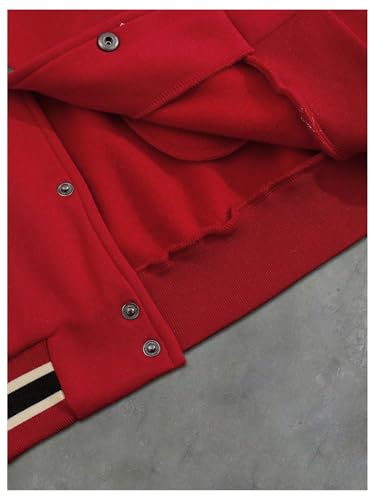 Image of GORGLITTER Men's Letter Graphic Varsity Jacket Long Sleeve Striped Trim Button Bomber Jackets