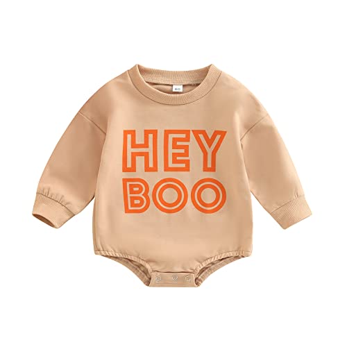 Image of FYBITBO Newborn Halloween Outfit Girl Boy Spooky Season Romper Bubble Sweatshirt Bodysuit Fall Halloween Baby Clothes