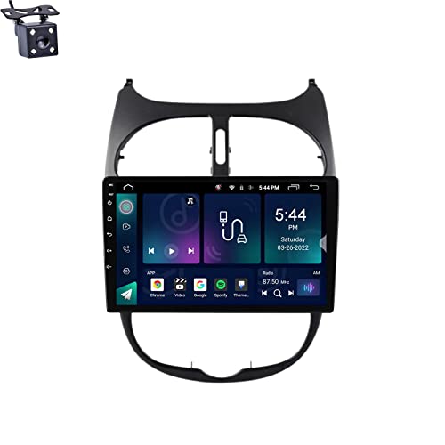 Estéreo para automóvil Android 12 de 9/9,5 pulgadas con doble DIN para P-eugeot 206 1998-2012 con Carplay incorporado control de voz automático Android compatible con radio FM Qualcomm BT 5.1 (tamañ