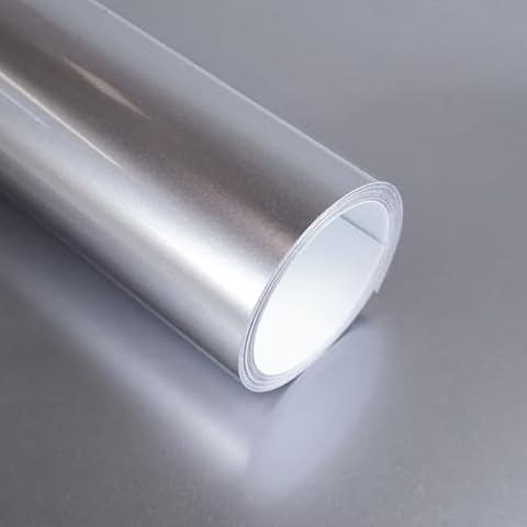 Lypumso GT Silver High Gloss Vinyl Wrap, Metallic Glossy Car Wrap Vinyl DIY Easy to Install Self Adhesive Auto Paint Replacement Sticker Sheet Film 1ft x 5ft Cover