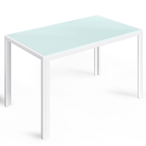 Bealife Tavolo da pranzo in vetro temperato, 120 x 70 x 75 cm, moderno tavolo da cucina con struttura in metallo, antigraffio e resistente al calore, per cucina, soggiorno, sala da pranzo o angolo