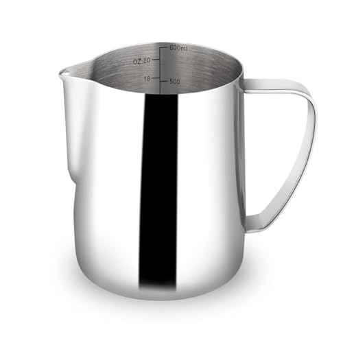 Image of watchget Milk Frothing Pitcher 20oz Stainless Steel Latte Art Milk Jug | Espresso Steaming Pitcher, Milk Coffee Cappuccino Latte Art Barista Steam Pitchers,Barista Coffee Bar Accessories, Silver