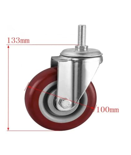 Roulette vis M12 de 4 pouces marron à double roulement silencieux - 3