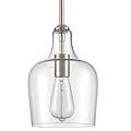 JEENKAE Modern Farmhouse Pendant Lighting for Kitchen Island Glass Pendant Light Brushed Nickel, 1-Light