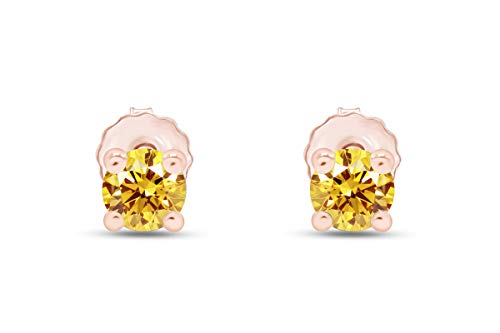 Round Cut Natural Canary Yellow Natural Diamond Solitaire Stud Earrings